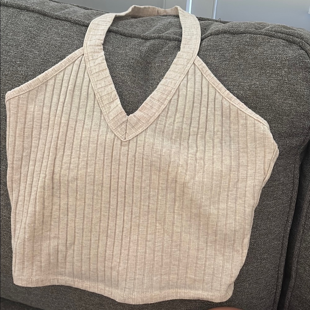 Bozzolo Light Beige Ribbed Halter Top